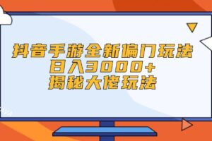 （12350期）抖音手游全新偏门玩法，日入3000+，揭秘大佬玩法
