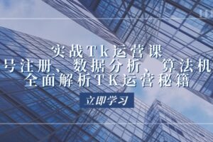 (12644期)实战Tk运营实操:账号注册、数据分析、算法机制,全面解析TK运营秘籍