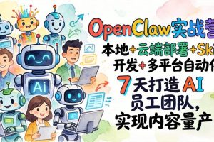 (17673期)OpenClaw实战营-更新:本地+云端部署+Skill开发+多平台自动化,7天打造AI员工团队+实现内容量产