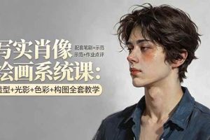 （17967期）写实肖像绘画系统课：造型+光影+色彩+构图全套教学，配套笔刷+示范+作业点评