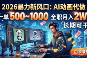 (18993期)2026暴力新风口:AI动画代做,一单500~1000,全职月入2W+,长期可干