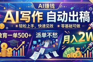 (19614期)AI写作自动出稿,教育一单500+,派单不愁,月入2W