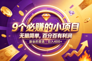 (19617期)9个必赚的小项目,无脑简单,百分百有利润,副业的首选,日入500+